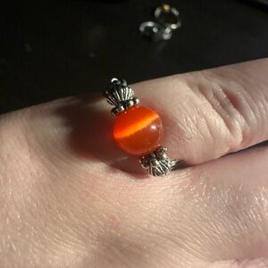 Handmade Orange Cat’s Eye Silver Fidget ring